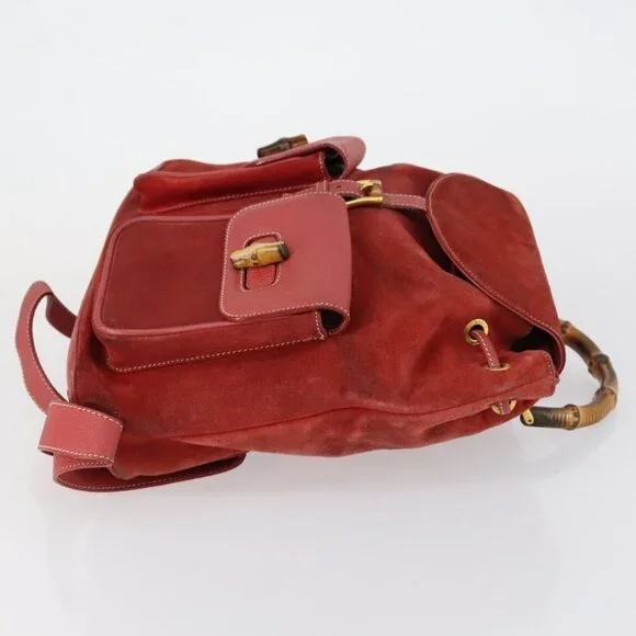 GUCCI Bamboo Backpack Suede Red Gold 003 2058 0016 Auth th6525
